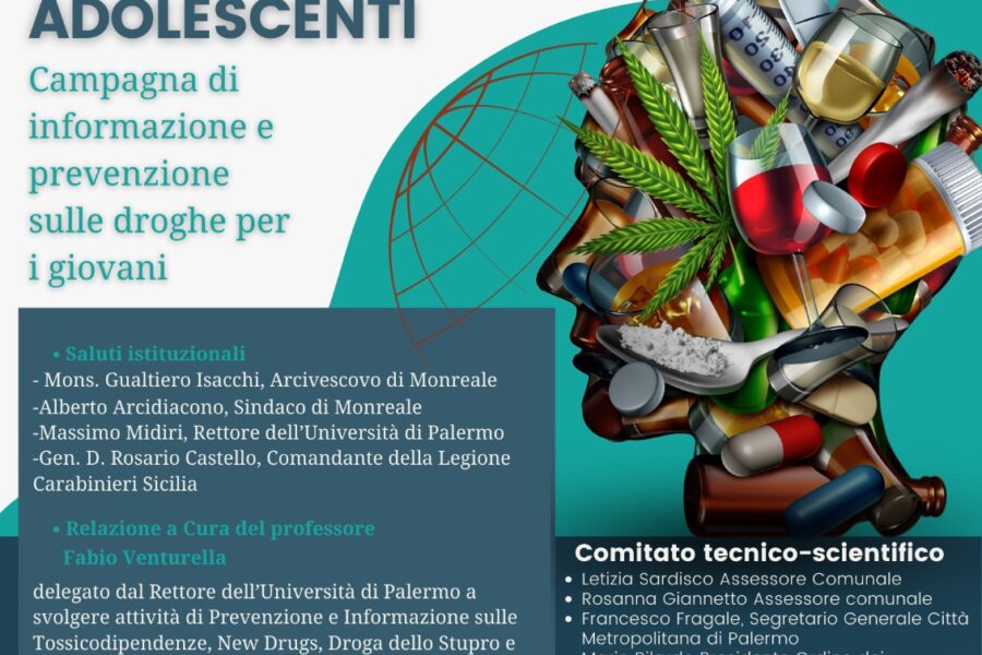 MONREALE PROMUOVE GIORNATA DI SENSIBILIZZAZIONE CONTRO L’USO DI DROGHEVENERDI’ ORE 9.30 AULA CONSILIARE