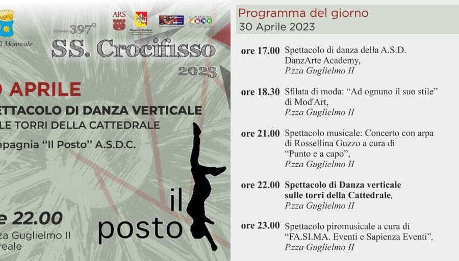 Festeggiamenti della 397^ edizione Santissimo Crocifisso Monreale 2023. Programma di oggi 30  Aprile