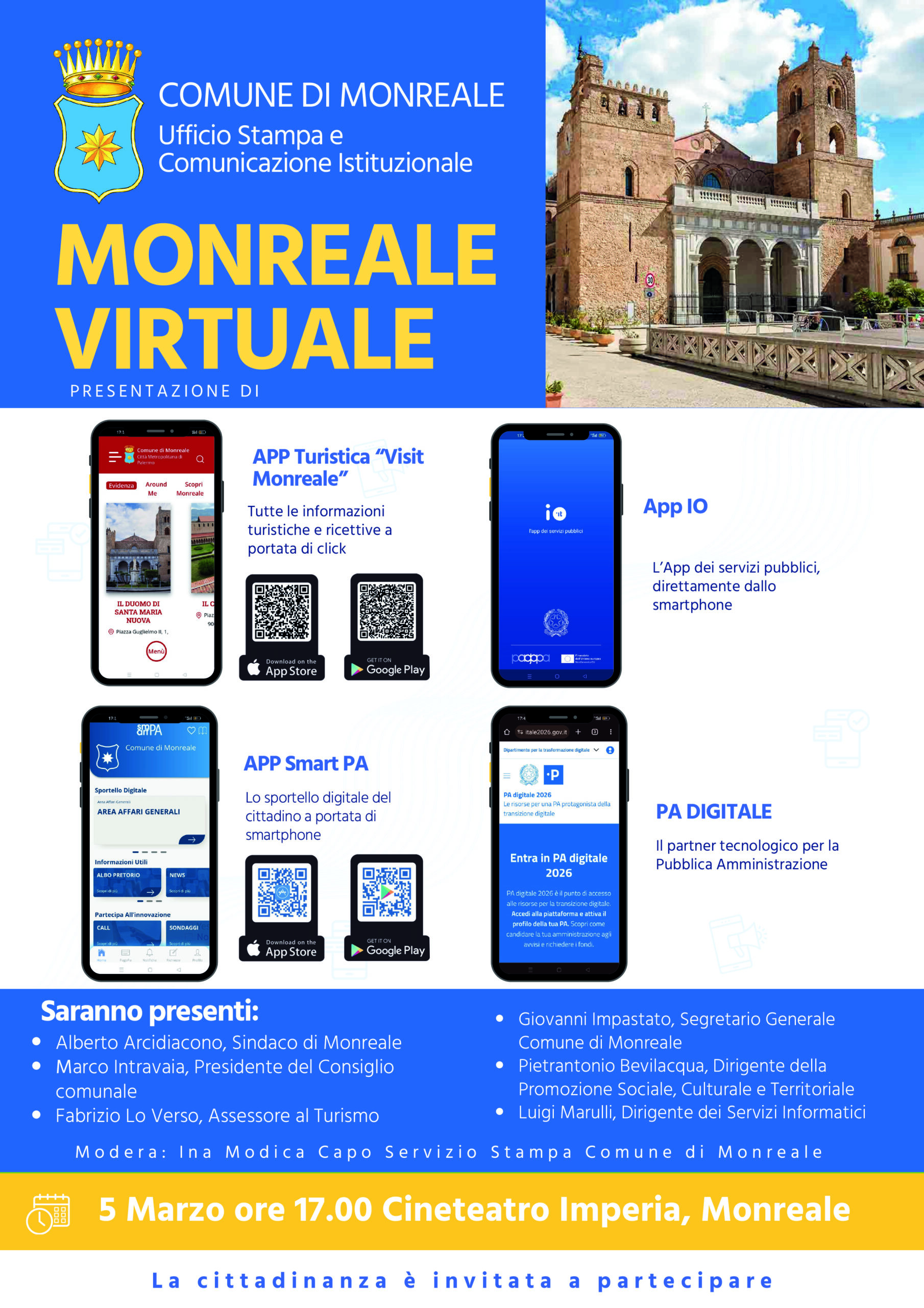 Monreale tra i primi comuni che raccoglie la sfida della transizione digitale: Martedì la presentazione delle App alla città