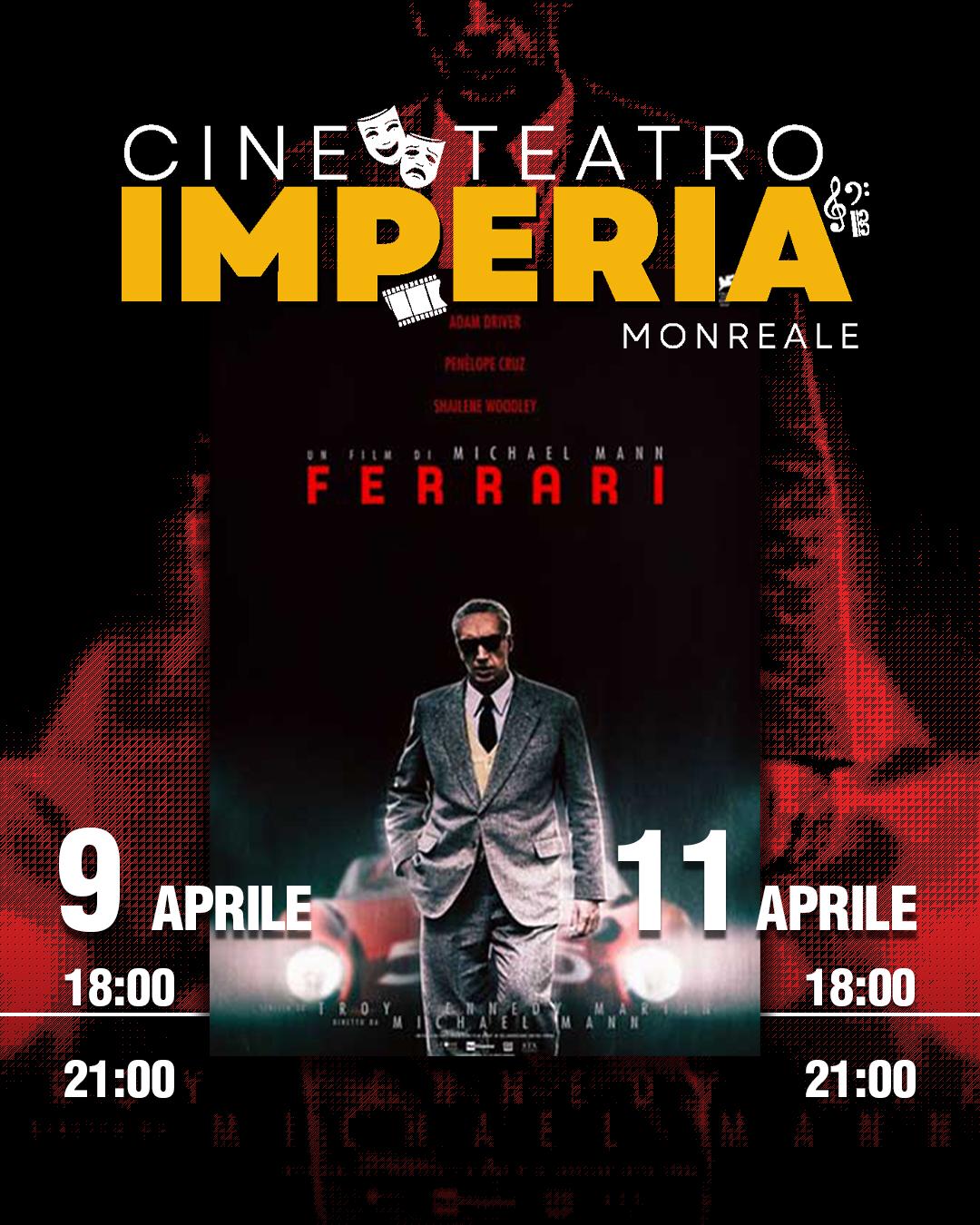 Per la programmazione del Cinema al Cine Teatro Imperia questa settimana un doppio appuntamento con “Ferrari” e il film d’animazione “Prendi il volo”In programma 9, 10 e 11 aprile con doppio spettacolo ore 18.00 e 21.00