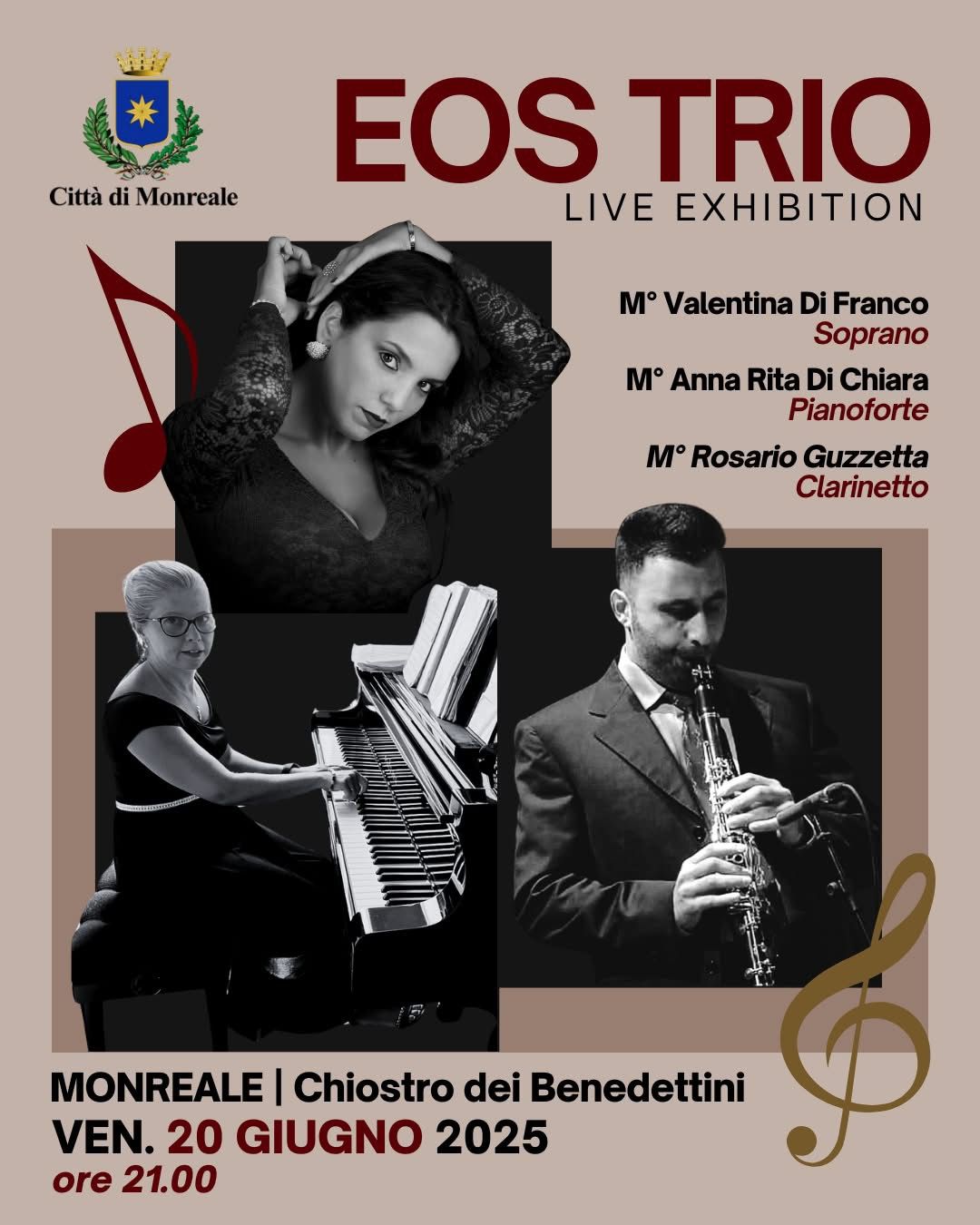 L’Eos Trio venerì sera si esibira’ al Chiostro di Monreale