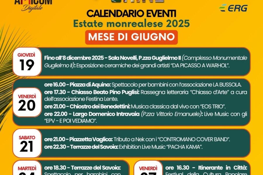 Monreale “Giugno Sotto le Stelle”: un mese di eventi per inaugurare l’estate