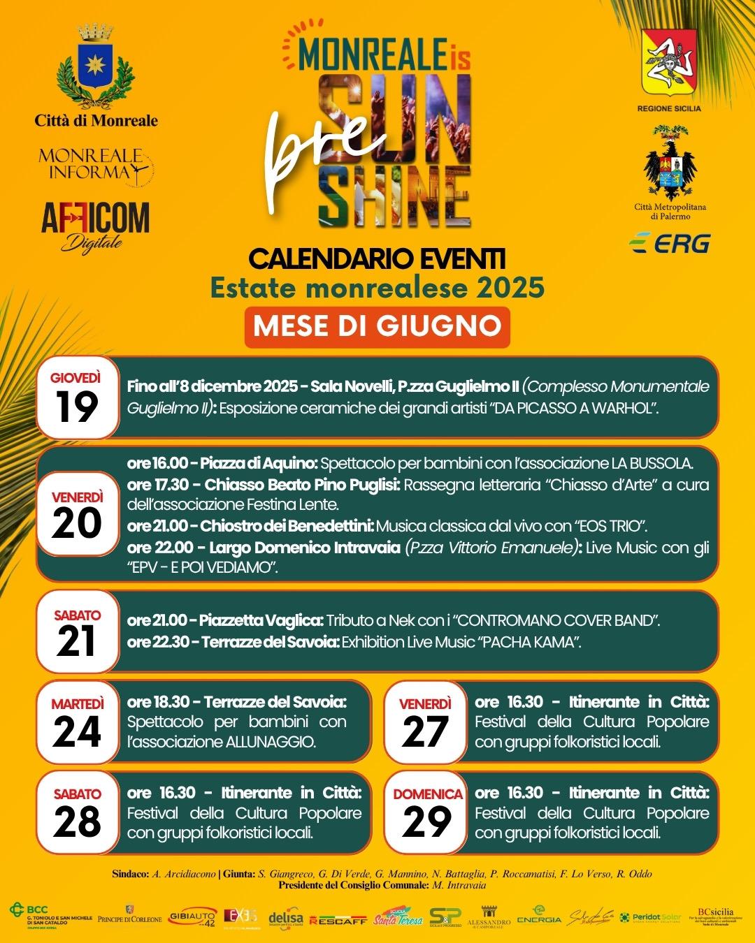Monreale “Giugno Sotto le Stelle”: un mese di eventi per inaugurare l’estate