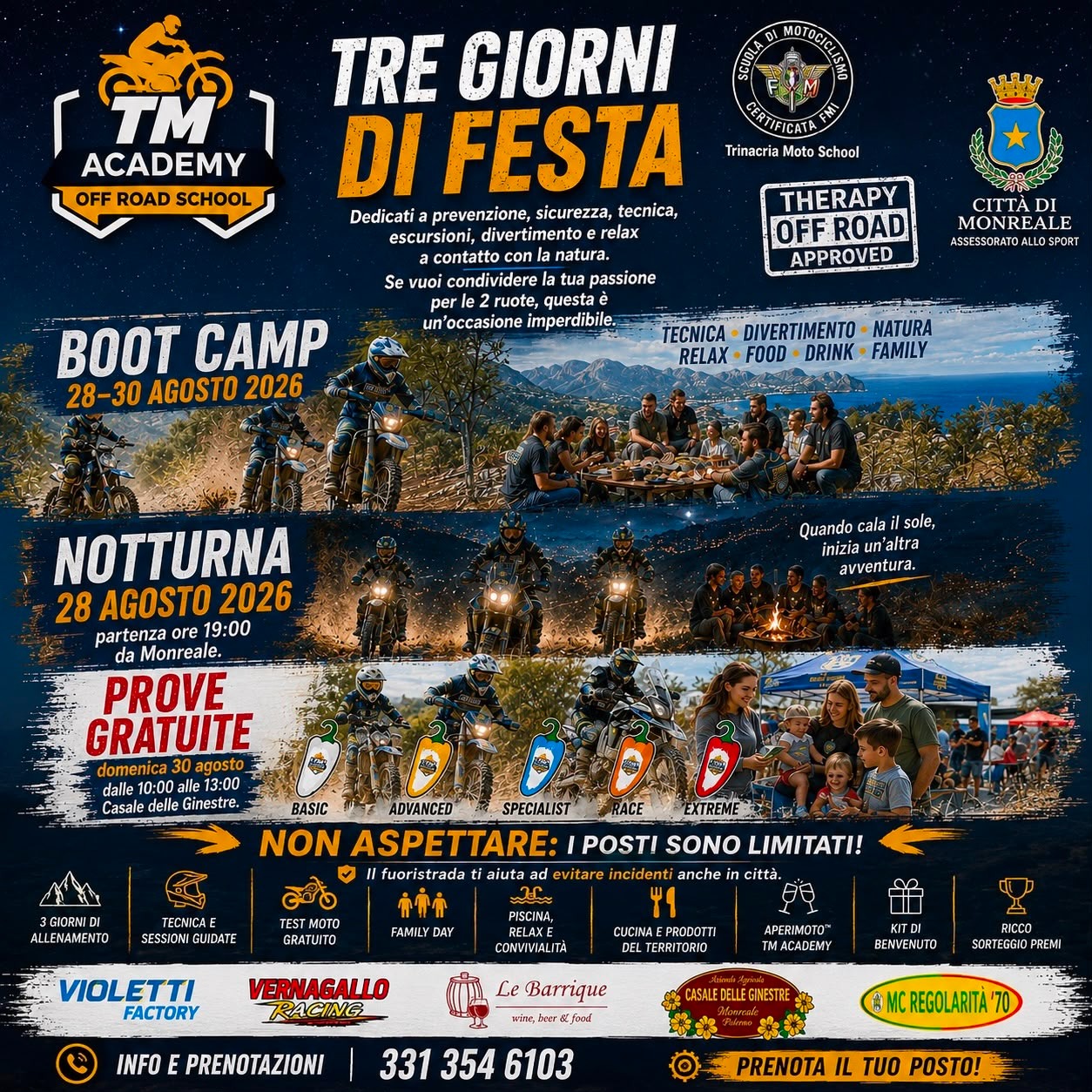 A Monreale tre giorni dedicati all’Off Road: sicurezza stradale, tecnica, divertimento e memoria con il Boot Camp TM Academy