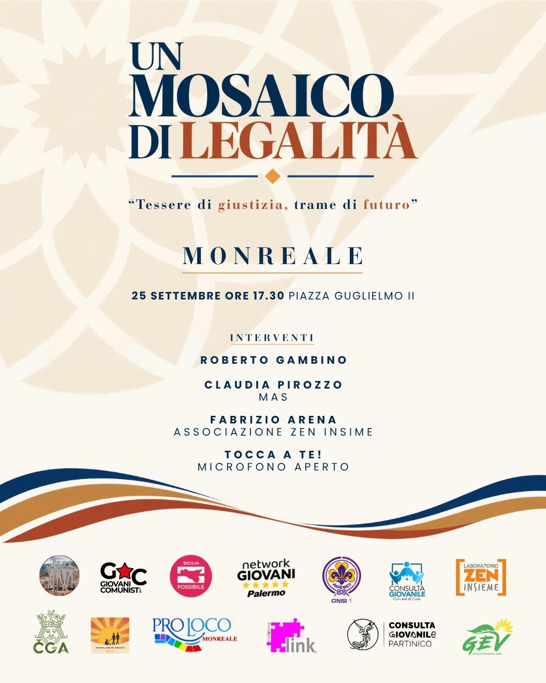 Un mosaico di legalità: a Monreale l’appuntamento per costruire “tessere di giustizia, trame di futuro”